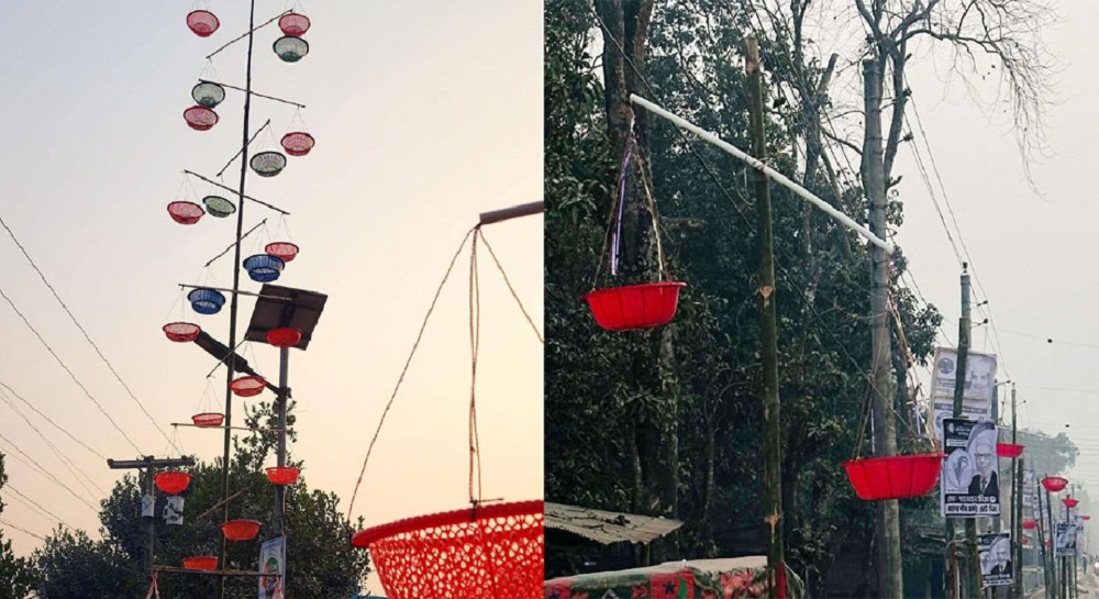 নিষিদ্ধ প্লাস্টিক ঝুলিয়ে নির্বাচনী প্রচারণা